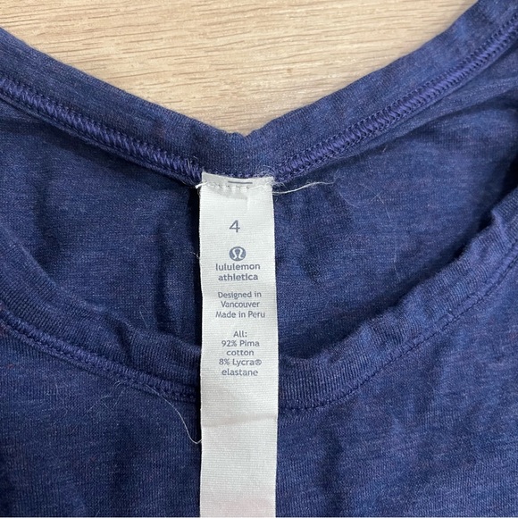 Lululemon Navy Blue Crew Neck Short Sleeve Pima Cotton T-shirt Size 4 - Picture 2 of 4